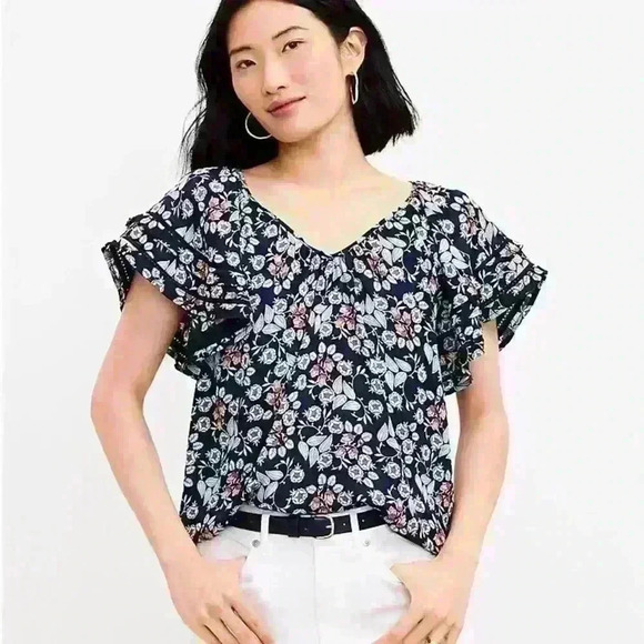 Loft Floral Lacy Ruffle Sleeve Top - Picture 6 of 8